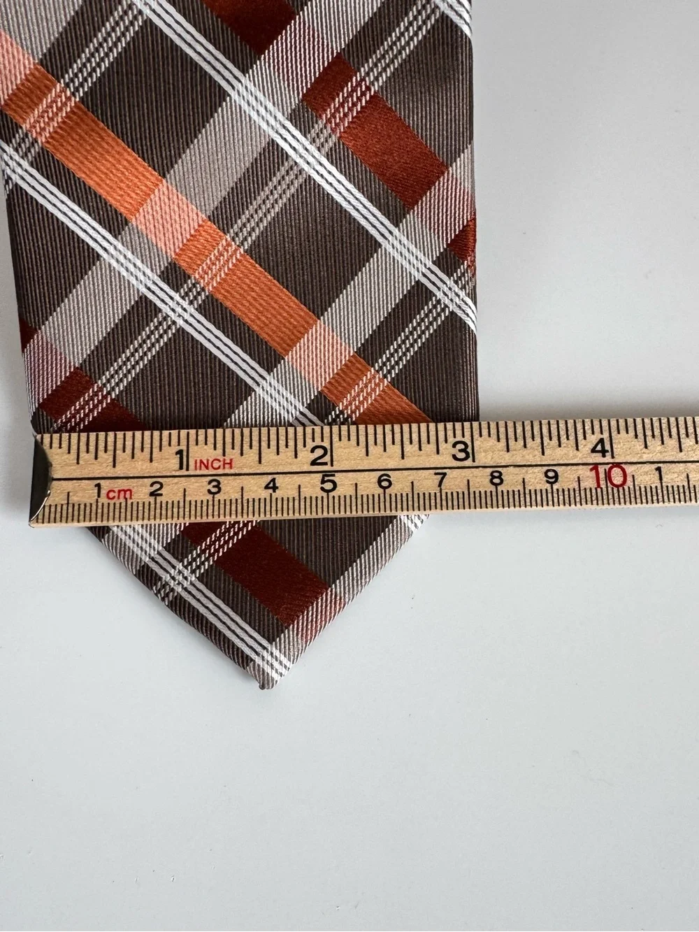 Pronto-Uomo Couture Hand Made 100% Silk Orange, Brown, & White Plaid Fall Tie